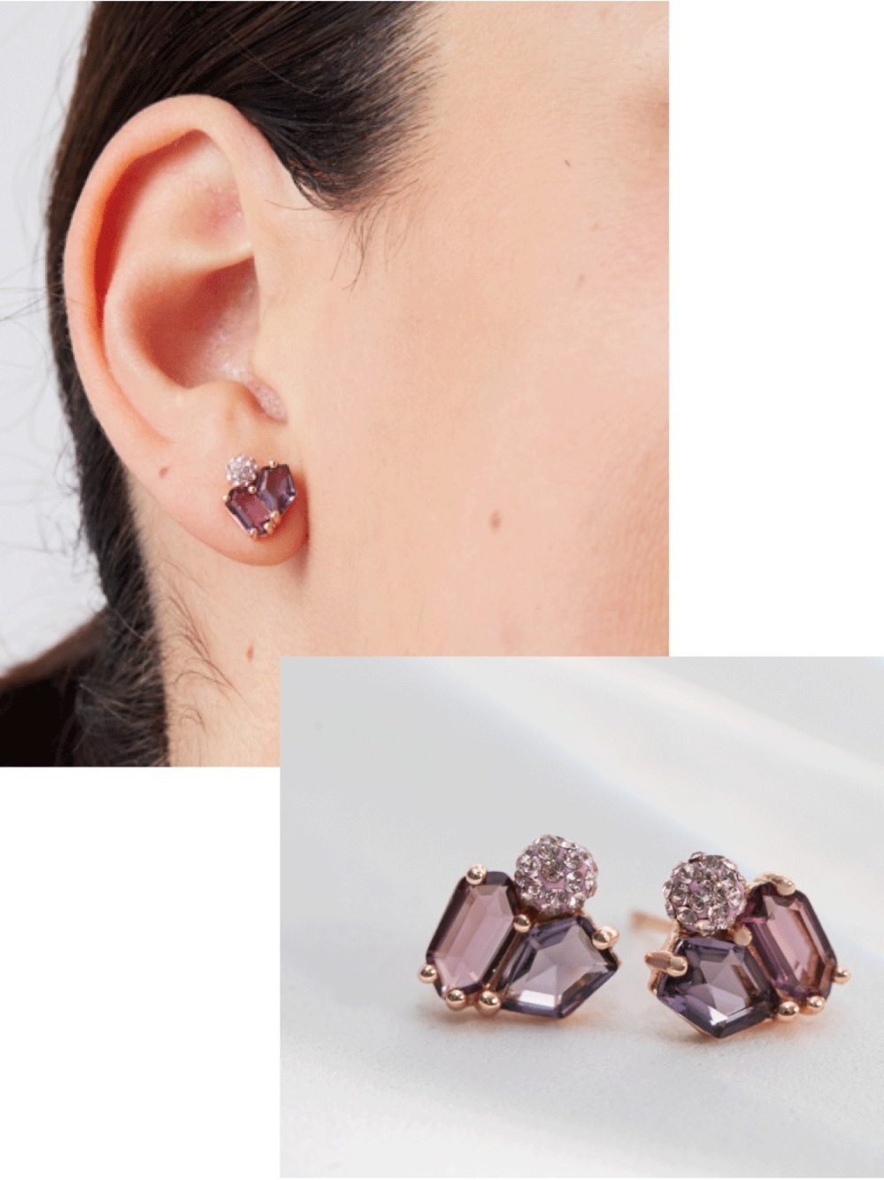 Hillberg & Berk Pink Crystal Cluster Stud Earrings - Women Jewelry - Picture 2 of 2